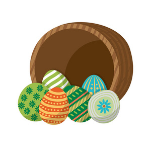 鸡蛋复活节装饰和篮子设计矢量插图