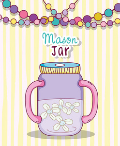 梅森罐子复古派对绘制粉彩矢量插图平面设计