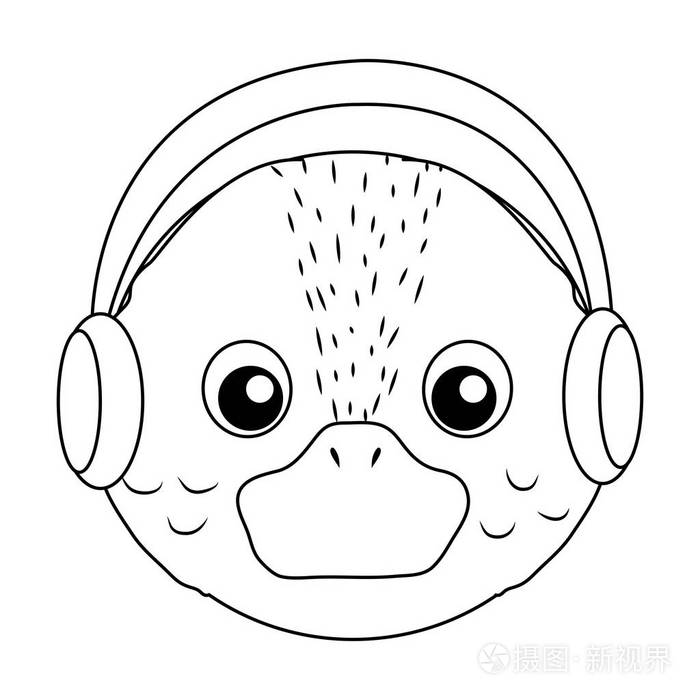 线可爱的婴儿鸭头动物耳机矢量插图