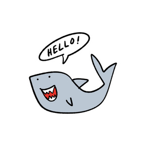 有趣的卡通鲨鱼艺术.白底单像,矢量插图.照片