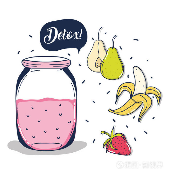 果汁玻璃瓶卡通矢量插图平面设计