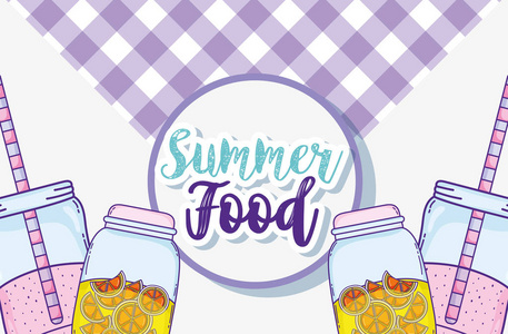 夏季食品和果汁矢量图平面设计