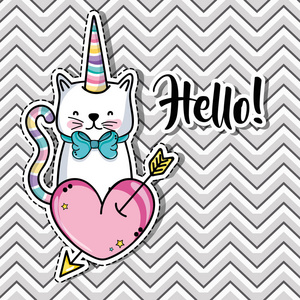 心表情符号集古怪的卡通贴纸套装心脏爱omg贴片信息矢量插图口红与心