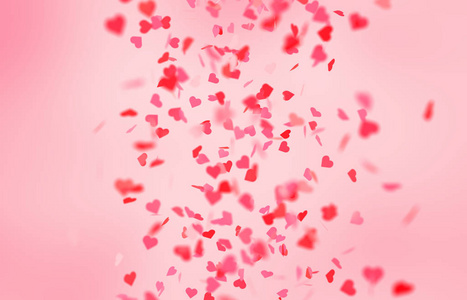 情人节卡片，粉红色和红色的心