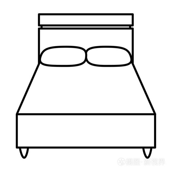 线条木床与舒适枕头睡眠矢量插图