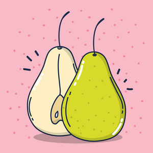 梨花半切新鲜美味的水果卡通矢量插图平面设计