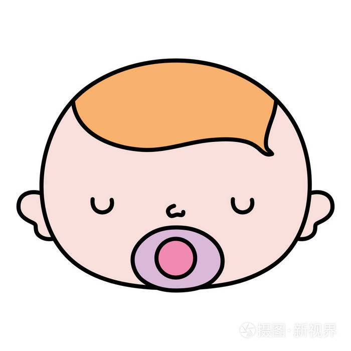 彩色可爱的小男孩头奶嘴矢量插图