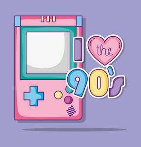 我喜欢90年代的卡通,视频游戏,游戏机,矢量插图,平面设计照片