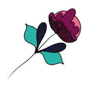 彩色异花植物，叶子设计矢量插图