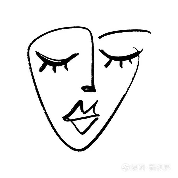 线条艺术魅力女性面部肖像. 衣服,纺织品和其他印刷品