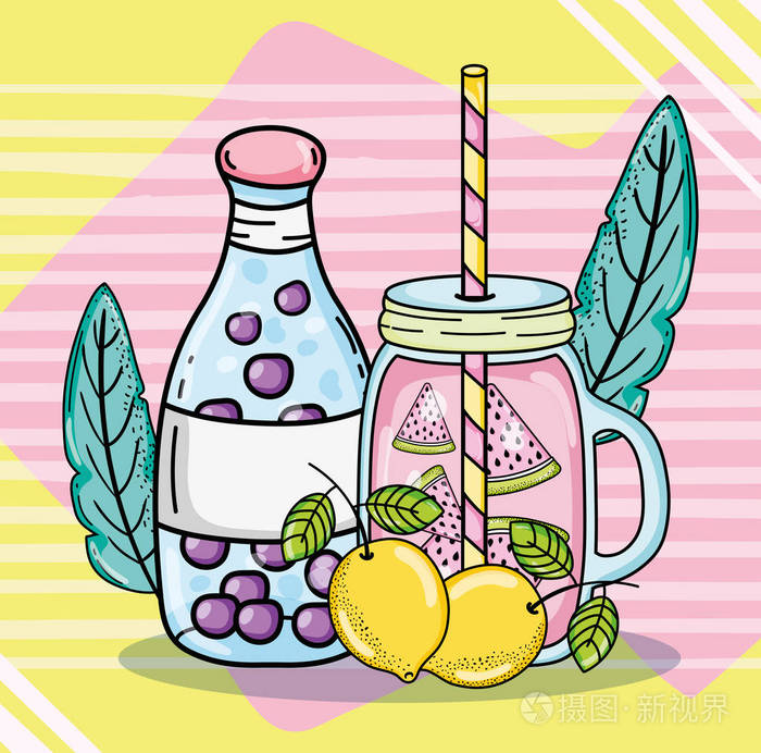 美味夏日果汁矢量插图平面设计
