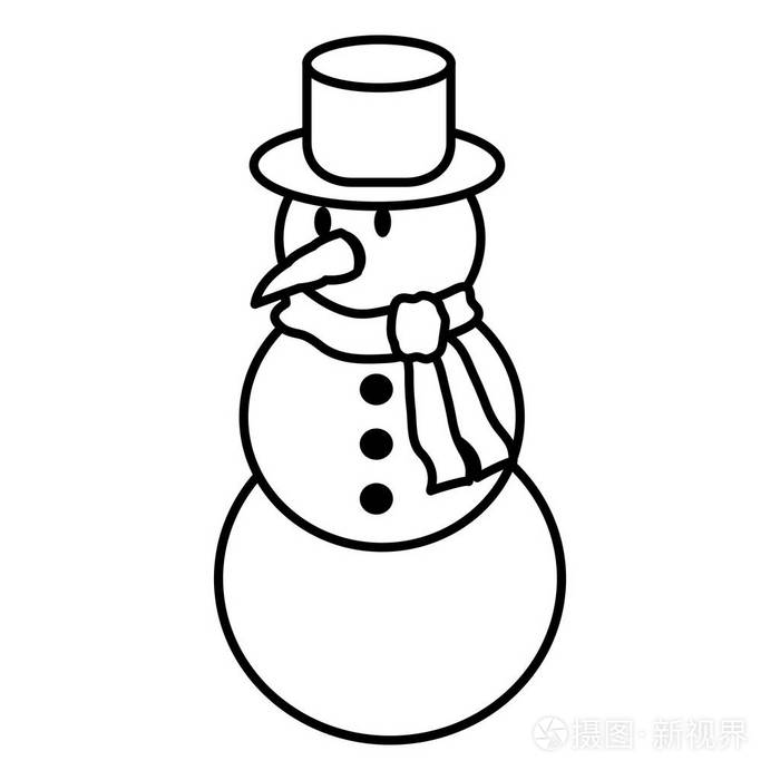 带帽子和围巾的线雪人冬季天气矢量图