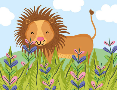 可爱的狮子野生动物卡通矢量插图图形设计