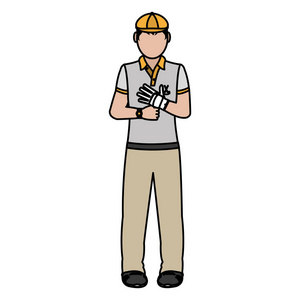 彩色男孩高尔夫球手运动制服和手套矢量插图