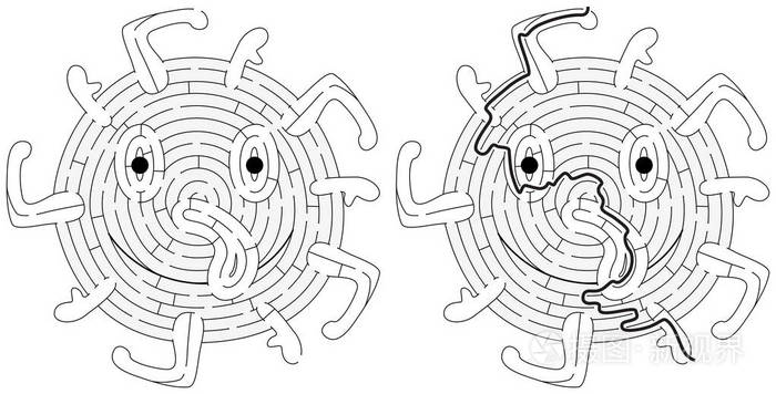 小怪物迷宫为儿童与解决方案黑白