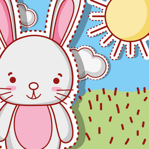 可爱的兔子动物贴片贴纸设计插图