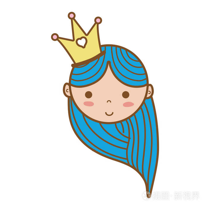 带有皇冠和发型矢量插图的快乐女人头