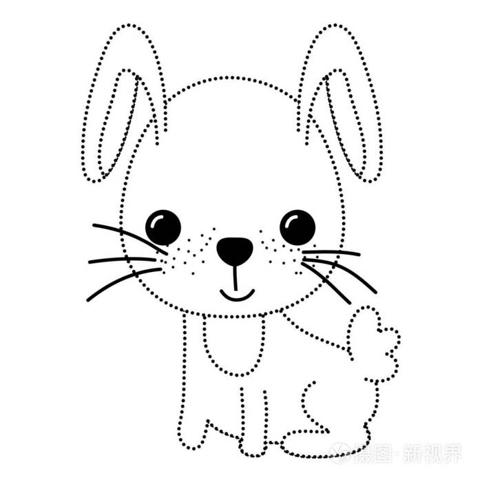 虚线形状快乐兔子坐动物尾巴矢量插图插画-正版商用图片17uqji-摄图新