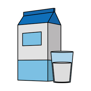 彩色鲜奶营养盒和玻璃矢量插图