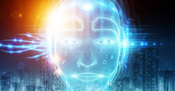 机器人人半机人脸代表人工智能概念三维渲染照片