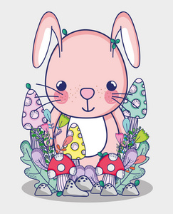 可爱的兔子涂鸦卡通矢量插图平面设计
