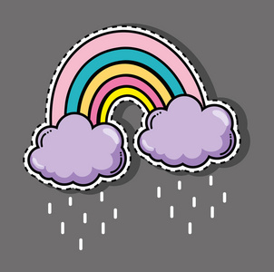 可爱的彩虹雨云漫画矢量插图平面设计