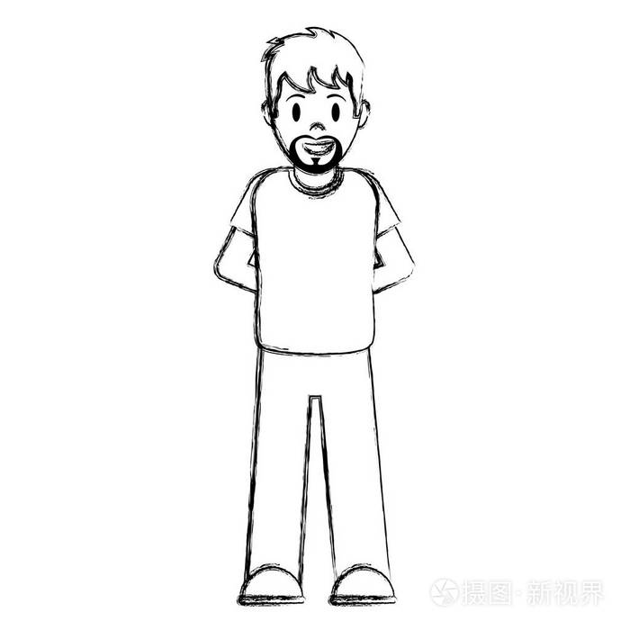 留着胡须的快乐男人,休闲服装矢量插图插画-正版商用图片17us8t-摄图