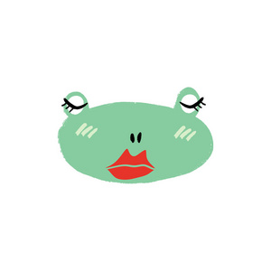 绿色女孩青蛙图标涂鸦脸符号。 好海报，卡片，衣服和文具