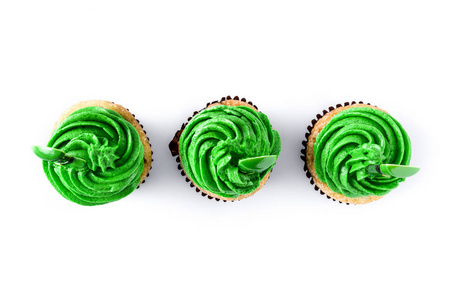 s Day cupcakes isolated on white background. Top view