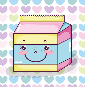 可爱的牛奶盒，微笑的Kawaii卡通矢量插图，图形