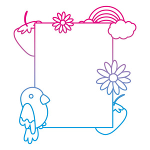 退化的线徽与热带花卉天气和鸟类矢量插图