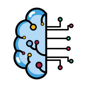 人工智能与脑回路技术矢量图