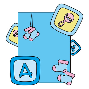 彩色标志卡，婴儿淋浴邀请矢量插图