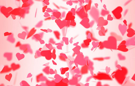 情人节卡片，粉红色和红色的心