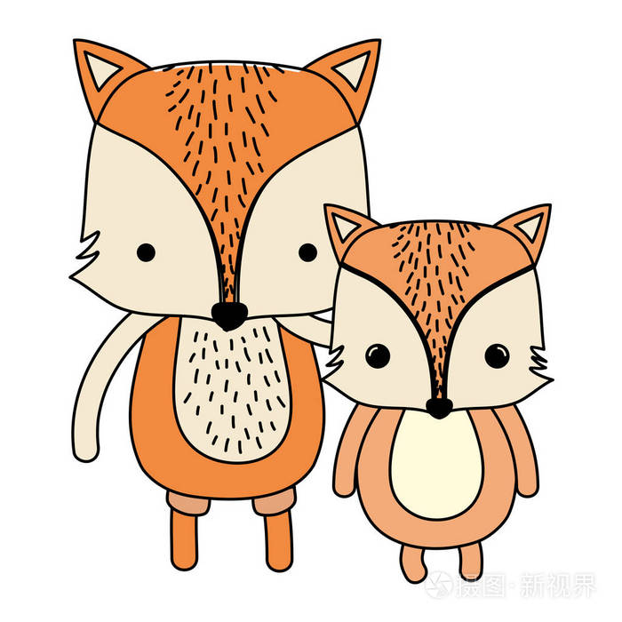 可爱的狐狸爸爸和他的孩子野生动物矢量插图插画