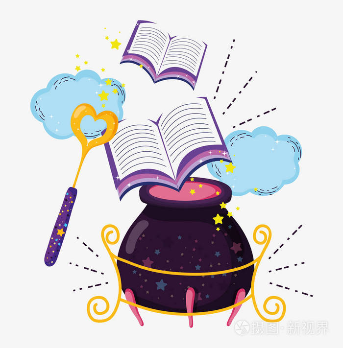 魔棒与书籍和卡恩神秘的矢量插图