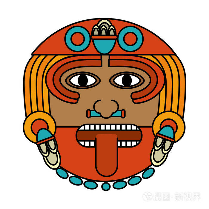 彩色阿兹特克太阳神文化符号矢量插图