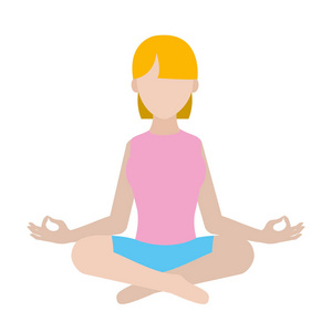 女性坐在瑜伽放松位置矢量插图