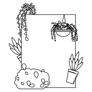 带异国植物的线徽设计叙述矢量插图