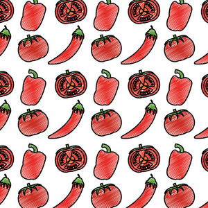 鳕鱼辣椒和番茄蔬菜背景矢量插图