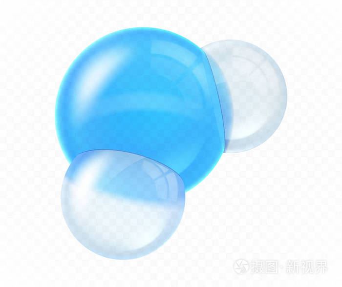 透明背景下分离的水分子. 真实矢量插图