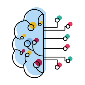 移动彩色人工智能大脑电路技术矢量插图
