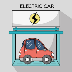 电动汽车充电电池站矢量插图