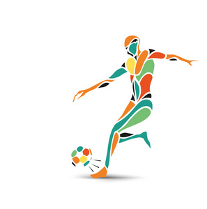 天空前锋足球运动员踢球手画的剪影插图. 背景照片