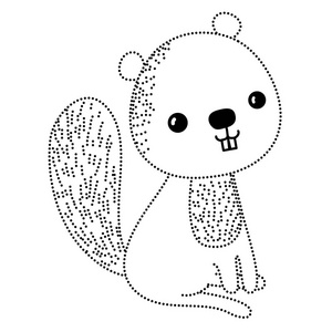 虚线形状快乐海狸坐动物尾巴矢量插图照片