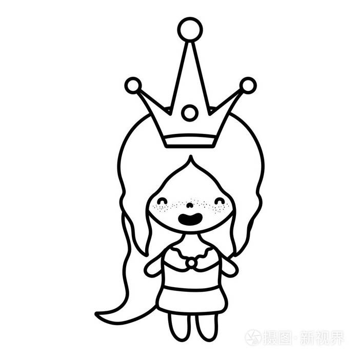 带有皇冠风格和服装设计矢量插图的线条女性