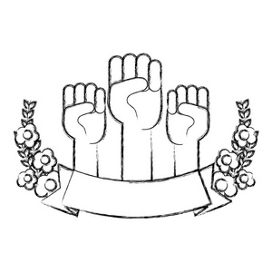 反对的手与花和丝带风格的矢量插图