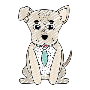 涂鸦可爱的狗宠物动物与领带装饰插图