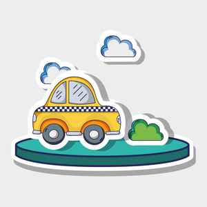 带云和灌木斑块的运输驾驶室矢量插图