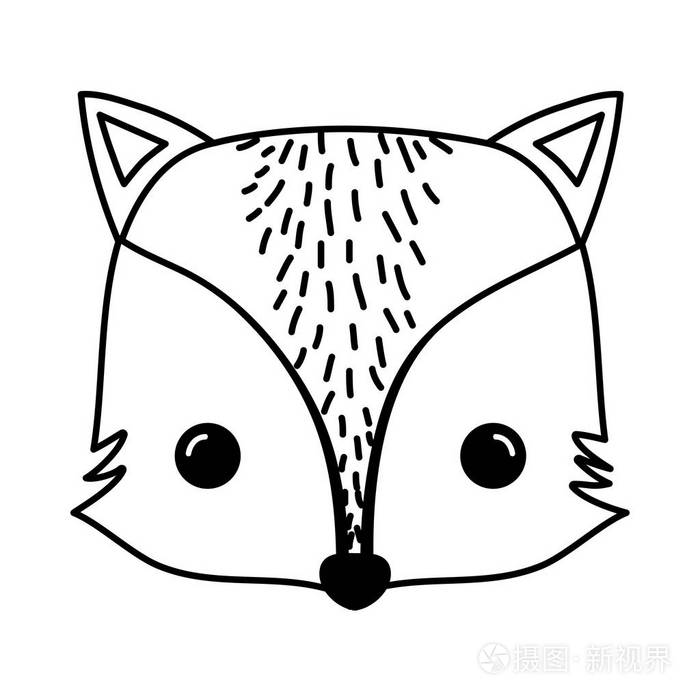 线可爱的狐狸头野生动物插图